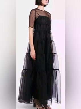 STAUD Black Tiered Hyacinth Dress NWT